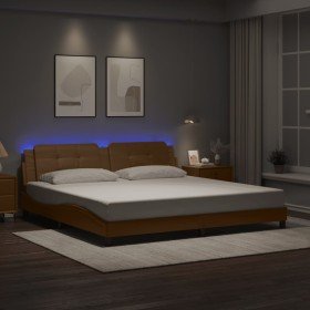 Estructura de cama con LED cuero sintético capuchino 200x200 cm Estructura de cama con LED cuero sintético capuchino 200x200 cm
