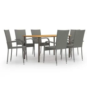 7-teiliges graues PE-Rattan-Garten-Essmöbel-Set von vidaXL, Gartensets - Ref: Foro24-3072496, Preis: 426,62 €, Rabatt: %