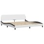 Estructura cama con LED cuero sintético blanco negro 200x200 cm