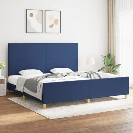 Bed frame with blue fabric headboard 200x200 cm by vidaXL, Beds and slatted bases - Ref: Foro24-3124925, Price: 213,13 €, Dis...