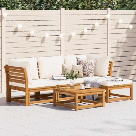 Juego de muebles jardín 5 pzas con cojines madera maciza acacia