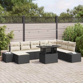 Conjunto de sofá de jardín con cojín 9 pcs Negro y crema