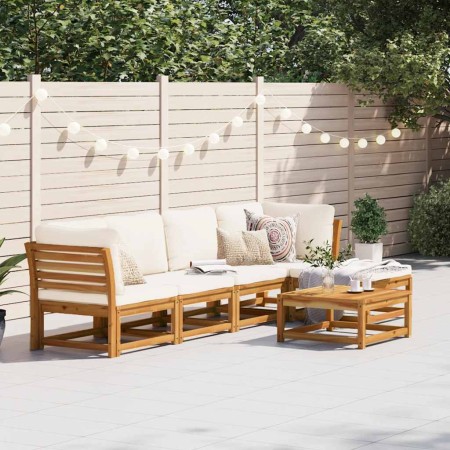 Juego de muebles jardín 6 pzas con cojines madera maciza acacia