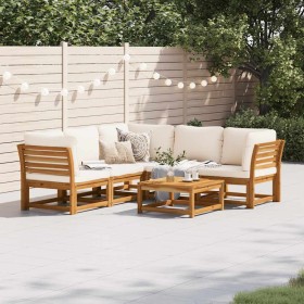 Juego de muebles jardín 6 pzas con cojines madera maciza acacia