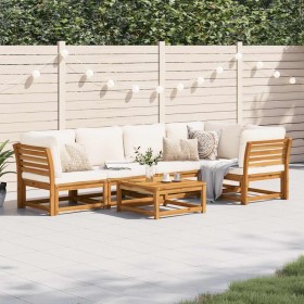 Juego de muebles jardín 6 pzas con cojines madera maciza acacia