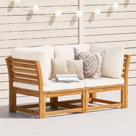 Sofá de jardín 2 plazas con cojines madera maciza de acacia