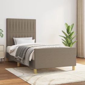 Estructura de cama con cabecero de tela gris taupe 90x200 cm