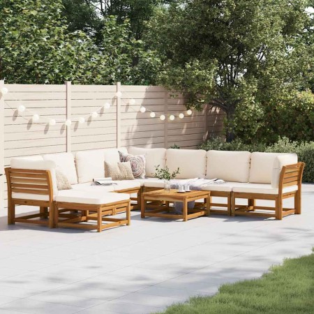 Juego de muebles jardín 9 pzas con cojines madera maciza acacia