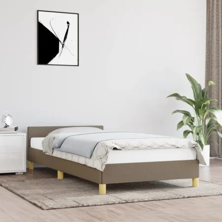 Bed frame with headboard in taupe gray fabric 100x200 cm by vidaXL, Beds and slatted bases - Ref: Foro24-347395, Price: 83,18...