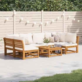 Juego de muebles jardín 7 pzas con cojines madera maciza acacia
