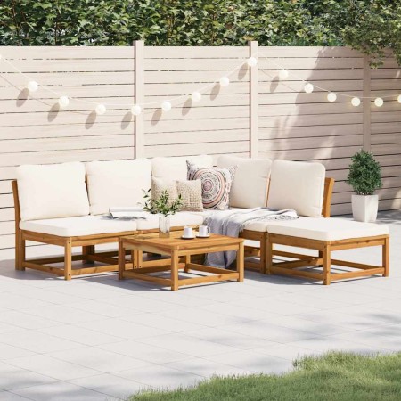 Juego de muebles jardín 6 pzas con cojines madera maciza acacia