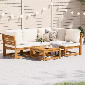 Juego de muebles jardín 5 pzas con cojines madera maciza acacia
