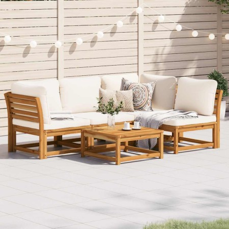 Juego de muebles jardín 5 pzas con cojines madera maciza acacia