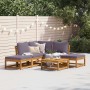 Juego de muebles jardín 6 pzas con cojines madera maciza acacia