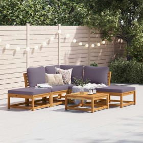 Juego de muebles jardín 6 pzas con cojines madera maciza acacia