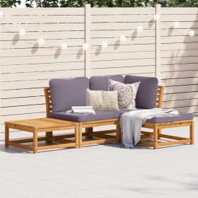 Set de muebles de jardín 4 pzs y cojines madera maciza acacia