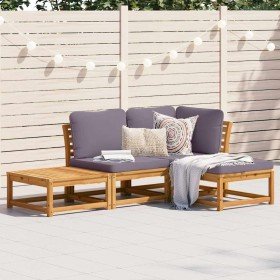 Set de muebles de jardín 4 pzs y cojines madera maciza acacia Set de muebles de jardín 4 pzs y cojines madera maciza acacia
