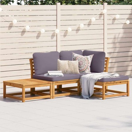 Set de muebles de jardín 4 pzs y cojines madera maciza acacia