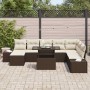 Conjunto de sofá de jardín con cojín 9 pcs Marrón y crema