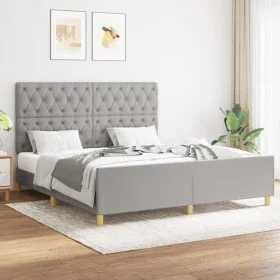 Bed frame with headboard light gray fabric 160x200 cm by vidaXL, Beds and slatted bases - Ref: Foro24-3125308, Price: 236,71 ...