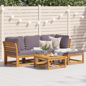 Juego de muebles jardín 5 pzas con cojines madera maciza acacia