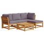 Juego de muebles jardín 5 pzas con cojines madera maciza acacia