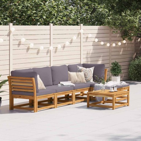 Juego de muebles jardín 6 pzas con cojines madera maciza acacia