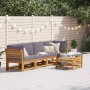 Juego de muebles jardín 6 pzas con cojines madera maciza acacia