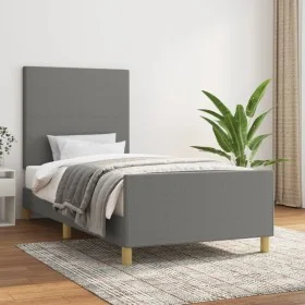 Bed frame with headboard in dark gray fabric 100x200 cm by vidaXL, Beds and slatted bases - Ref: Foro24-3124872, Price: 146,9...
