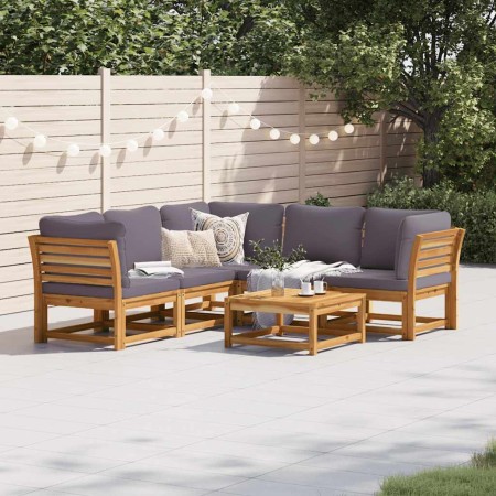 Juego de muebles jardín 6 pzas con cojines madera maciza acacia