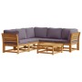 Juego de muebles jardín 6 pzas con cojines madera maciza acacia