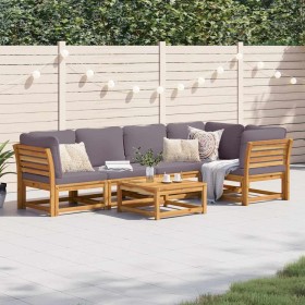 Juego de muebles jardín 6 pzas con cojines madera maciza acacia