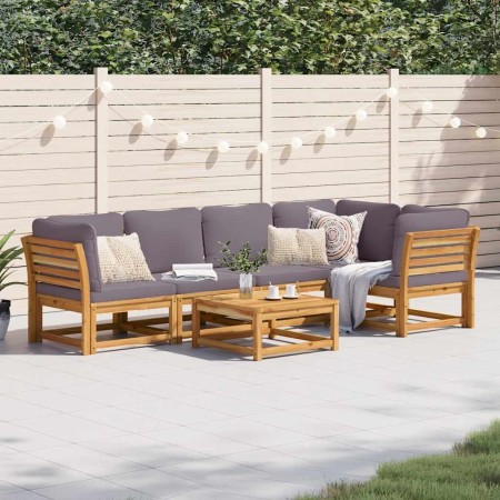 Juego de muebles jardín 6 pzas con cojines madera maciza acacia