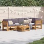 Juego de muebles jardín 6 pzas con cojines madera maciza acacia