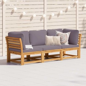 Set de muebles para jardín 3 piezas con cojines madera acacia