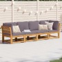 Set de muebles de jardín 4 pzs y cojines madera maciza acacia