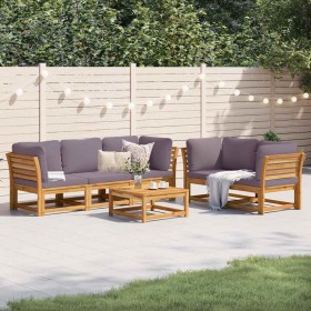 Juego de muebles jardín 6 pzas con cojines madera maciza acacia