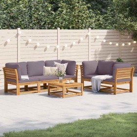 Juego de muebles jardín 6 pzas con cojines madera maciza acacia