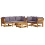 Juego de muebles jardín 6 pzas con cojines madera maciza acacia
