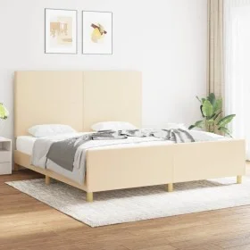 Bed frame with cream fabric headboard 180x200 cm by vidaXL, Beds and slatted bases - Ref: Foro24-3124916, Price: 267,45 €, Di...