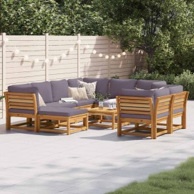 Juego muebles jardín 10 pzas con cojines madera maciza acacia