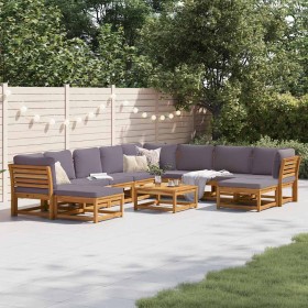 Juego muebles jardín 11 pzas con cojines madera maciza acacia