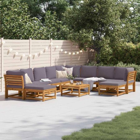 Juego muebles jardín 11 pzas con cojines madera maciza acacia