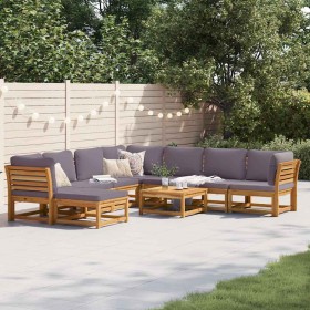 Juego de muebles jardín 9 pzas con cojines madera maciza acacia