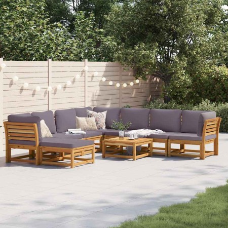 Juego de muebles jardín 9 pzas con cojines madera maciza acacia