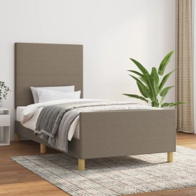 Estructura de cama con cabecero de tela gris taupe