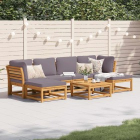 Juego de muebles jardín 7 pzas con cojines madera maciza acacia