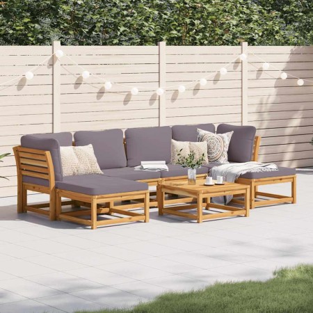 Juego de muebles jardín 7 pzas con cojines madera maciza acacia
