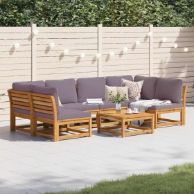Juego de muebles jardín 7 pzas con cojines madera maciza acacia