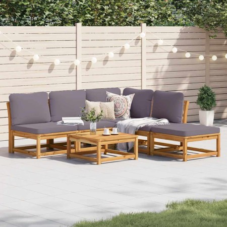 Juego de muebles jardín 6 pzas con cojines madera maciza acacia